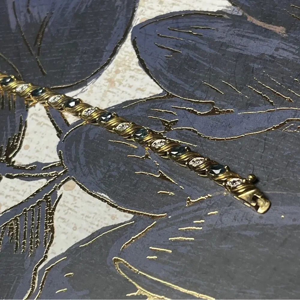 Vintage 80s Gold Vermeil and 925 Sterling Silver Faux Diamond Tennis Bracelet D1